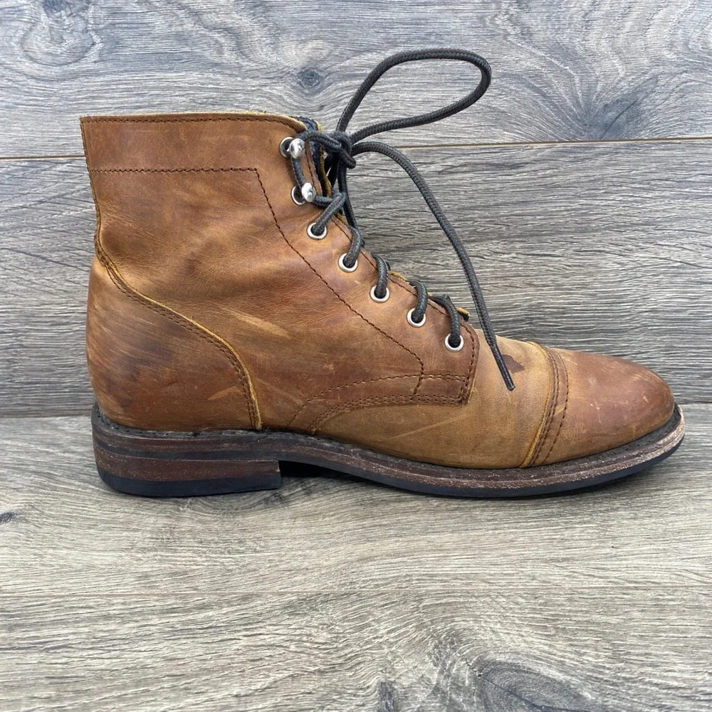 Thursday Boot Co Captain Boots Men Size 8 Brown Leather Cap Toe Lace Up Heritage